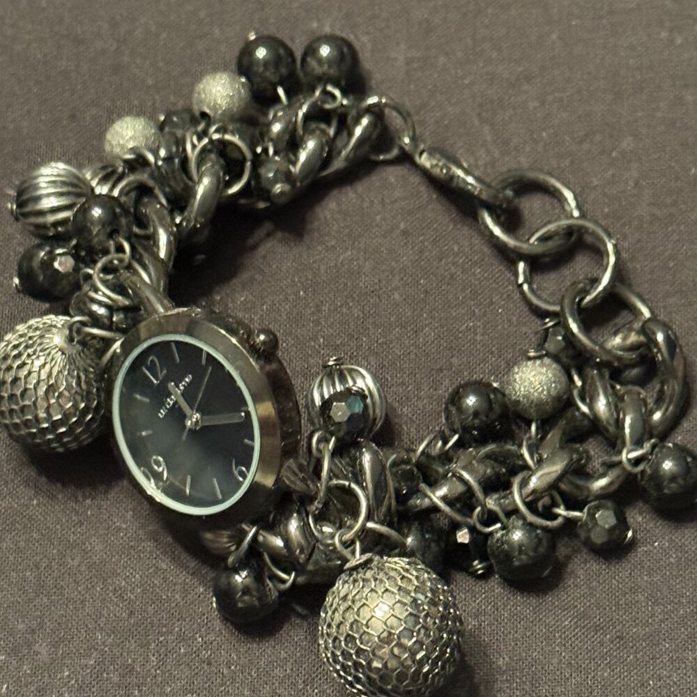 Vintage Watch Bracelet Black Silver Tones - Picture 2 of 3